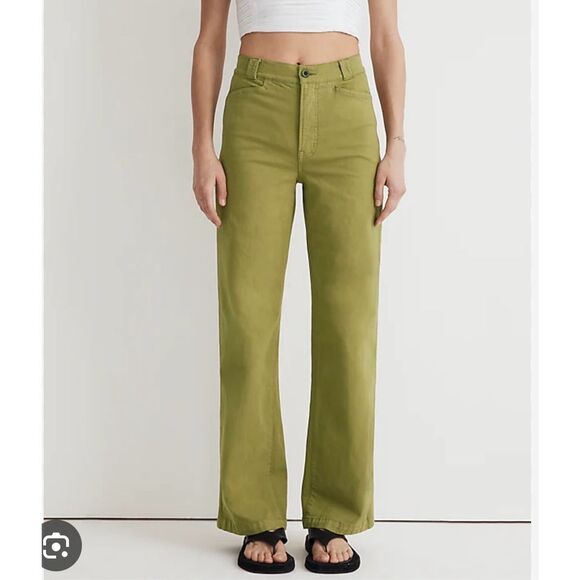 Madewell Pants - Madewell The Emmett Wide-Leg Pant: Garment Dyed Edition In Artichoke Green Sz 28